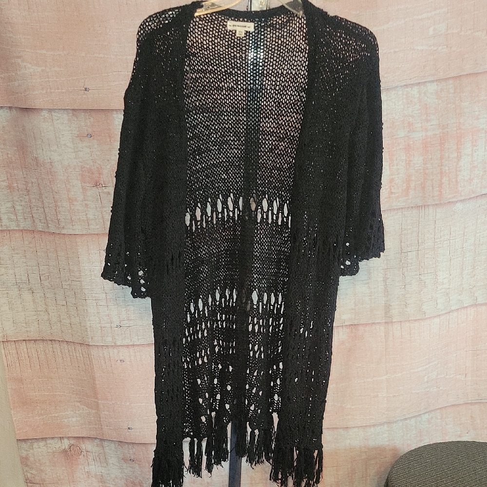EEsome Black Long Open Cardigan